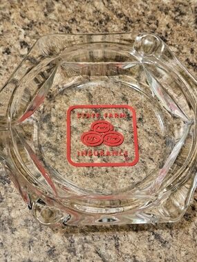 Vintage Heavy Glass Ashtray featuring the State Farm Insurance logo